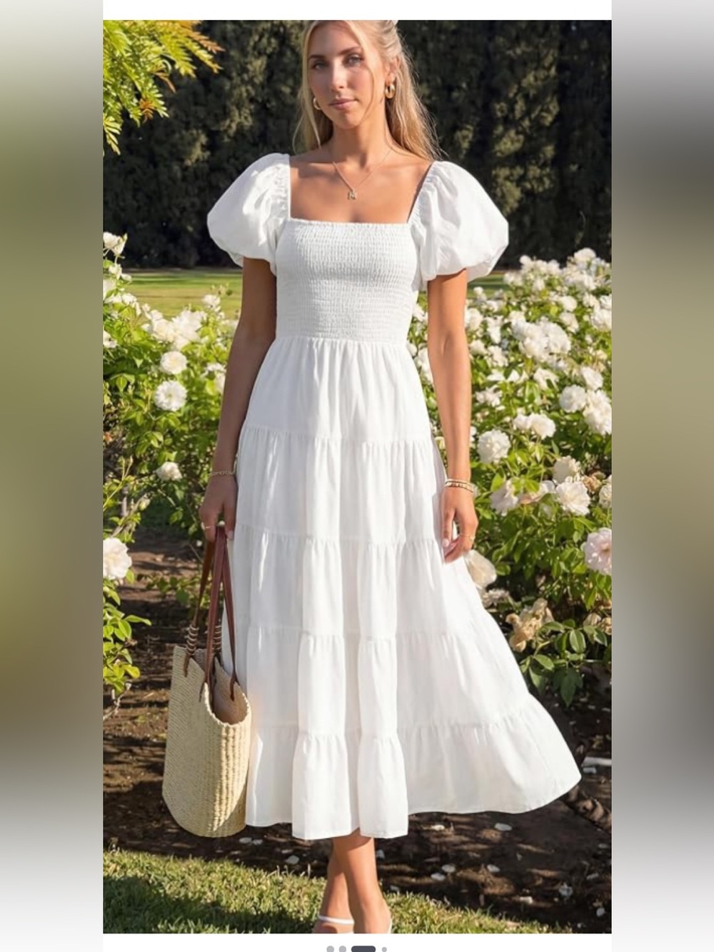 Petal & Pup White Smocked Puff-Sleeve Tiered Maxi Dress